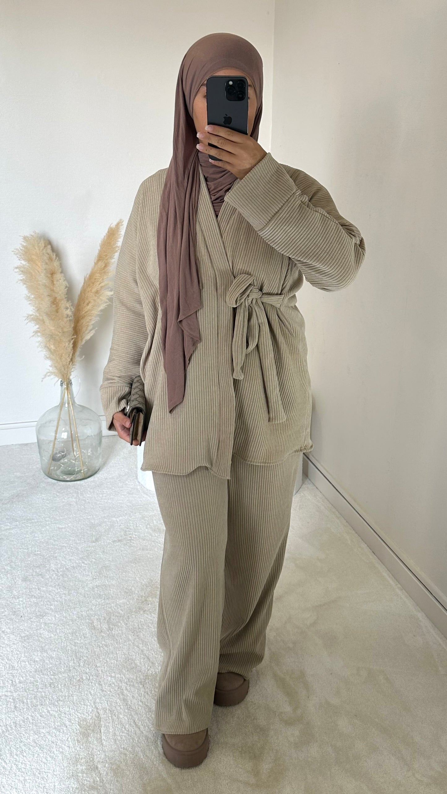 Ensemble velours cache-coeur beige