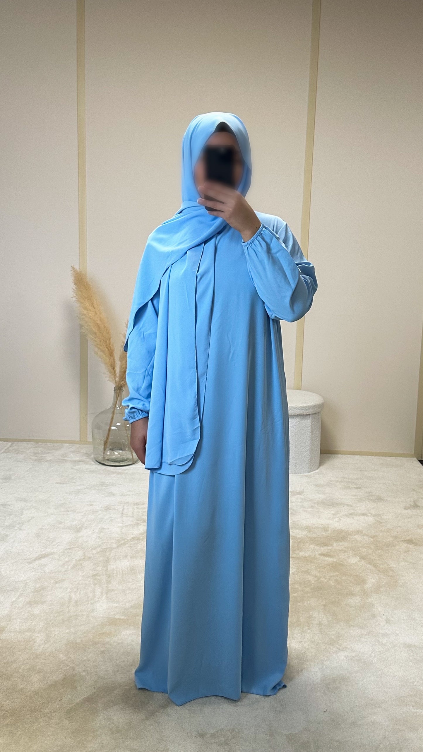 Abaya avec voile intégré bleu