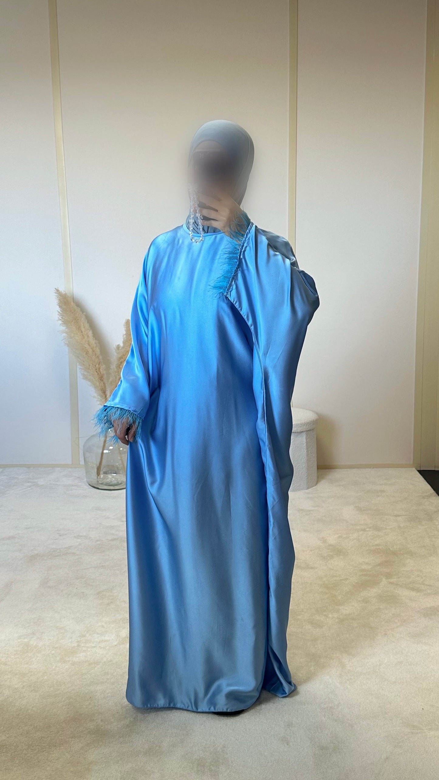 Abaya bleu à plume