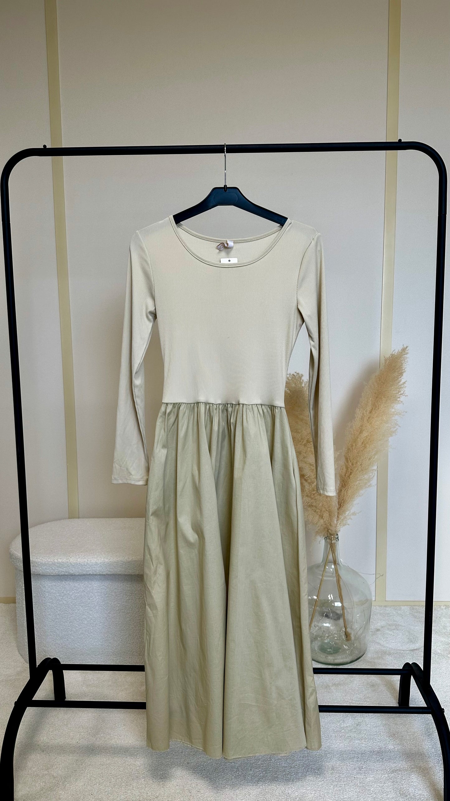 Robe bi matière beige