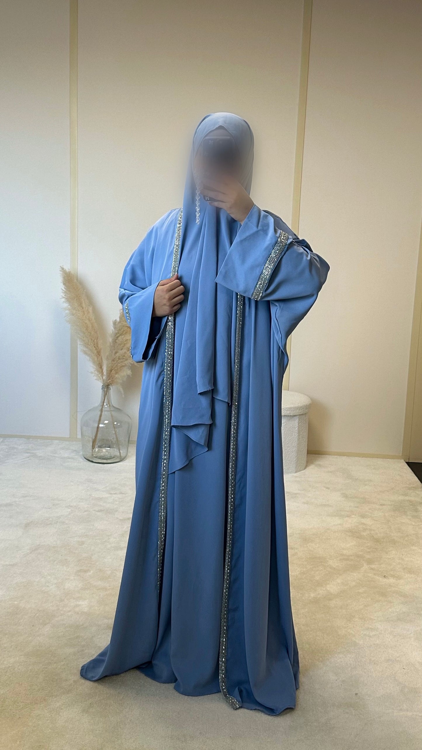 Abaya + kimono à strass bleu