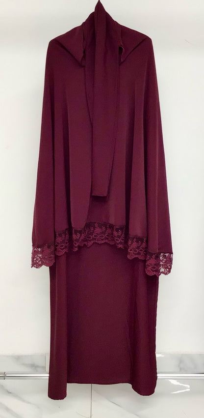 Ensemble de prière 2 pièces – Abaya & Khimar dentelle