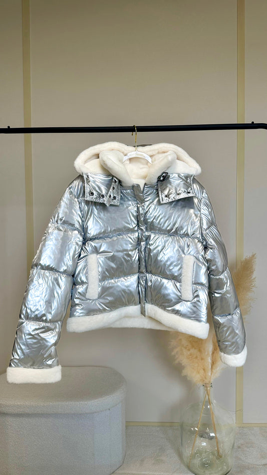 Doudoune argentée fourrée