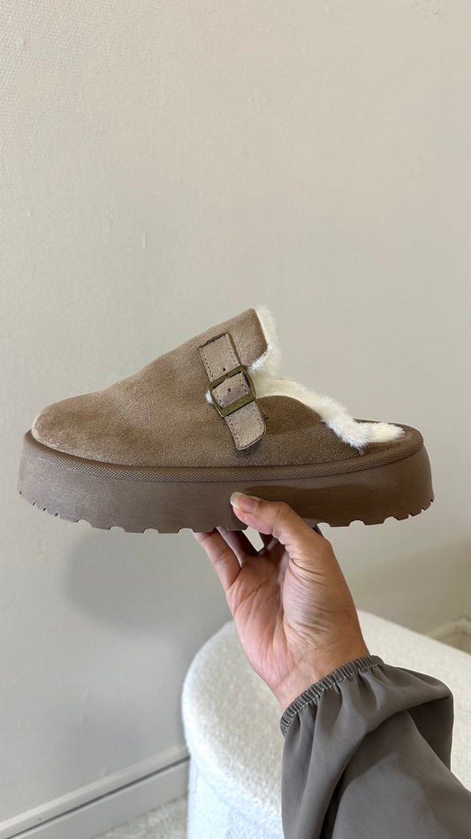 Mules fourrées [ taupe ]