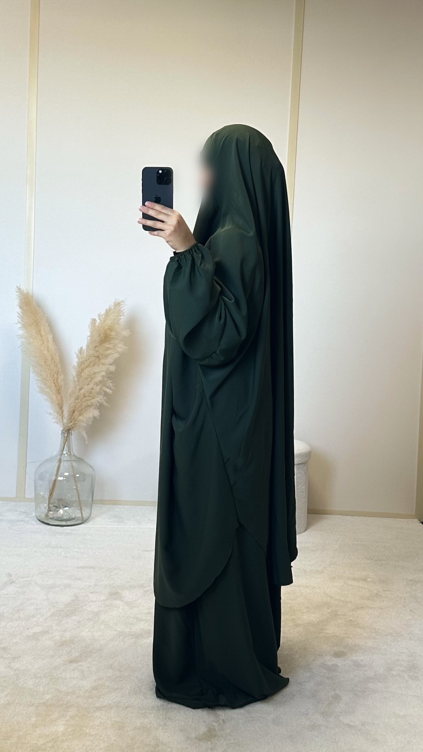Jilbab 2 pièces avec jupe en soie de Médine [kaki]