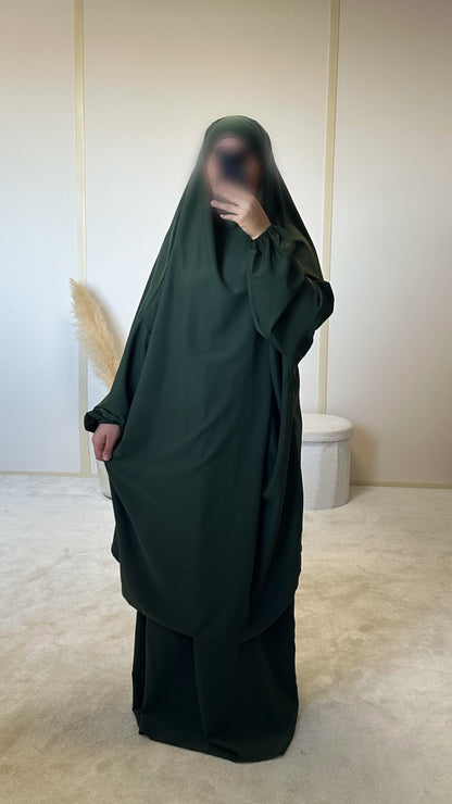 Jilbab 2 pièces avec jupe en soie de Médine [kaki]