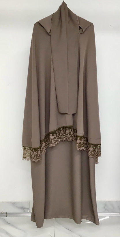 Ensemble de prière 2 pièces – Abaya & Khimar dentelle
