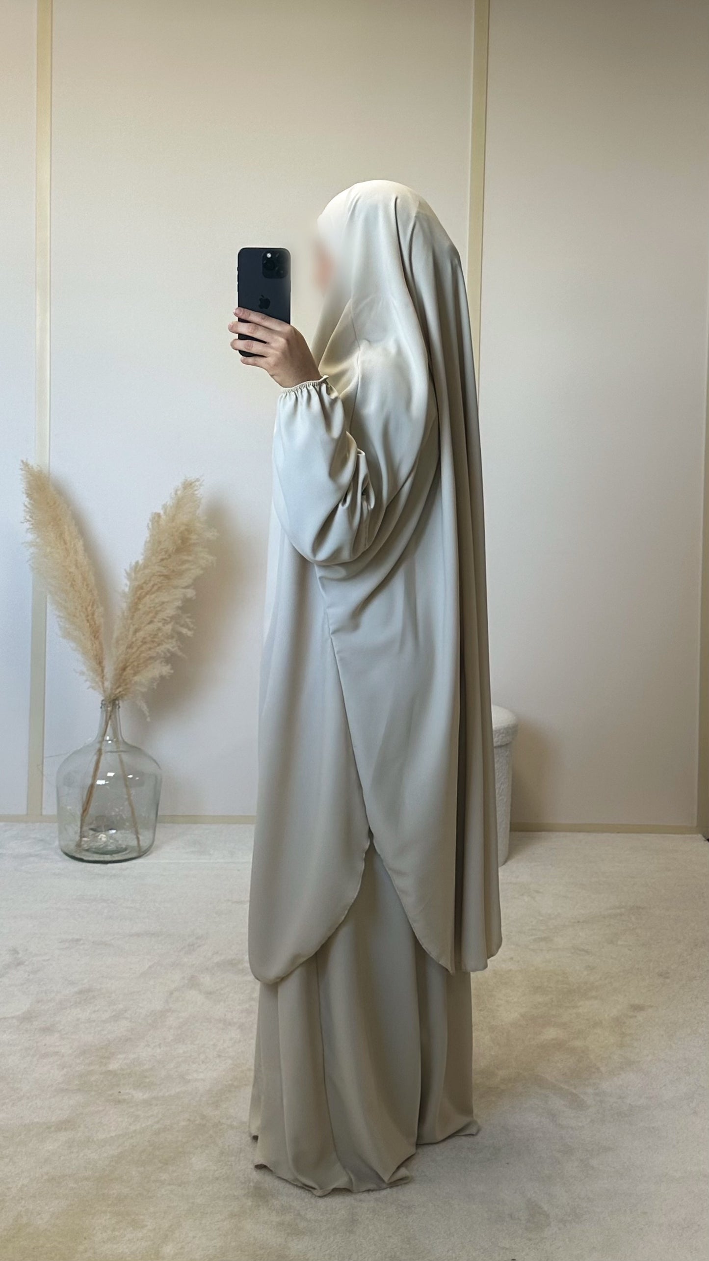 Jilbab 2 pièces avec jupe en soie de Médine [beige]