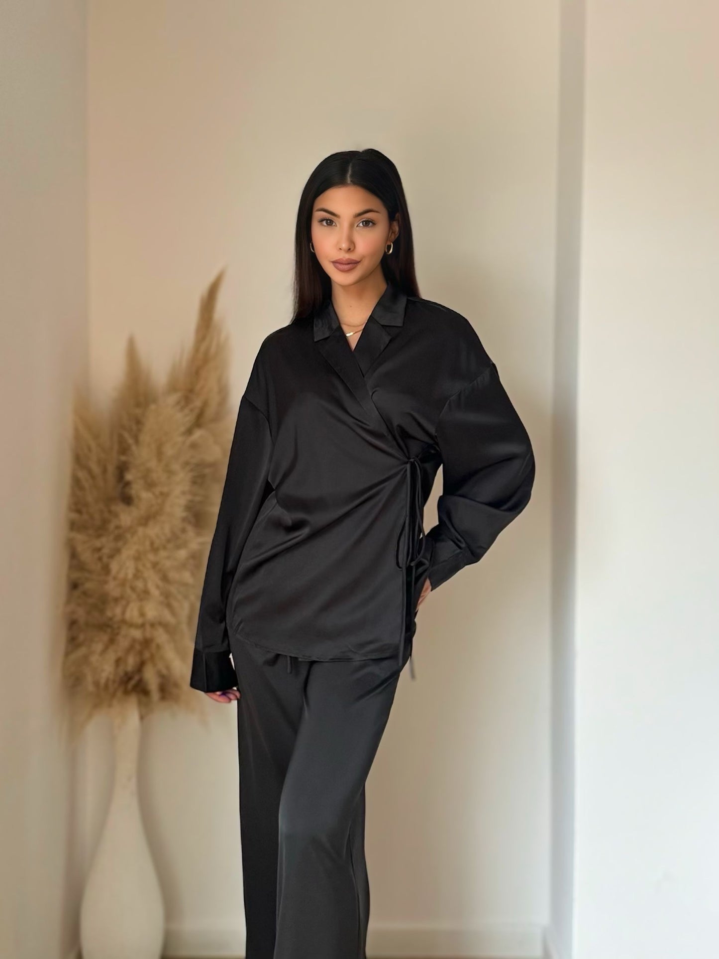 Ensemble satiné noué noir