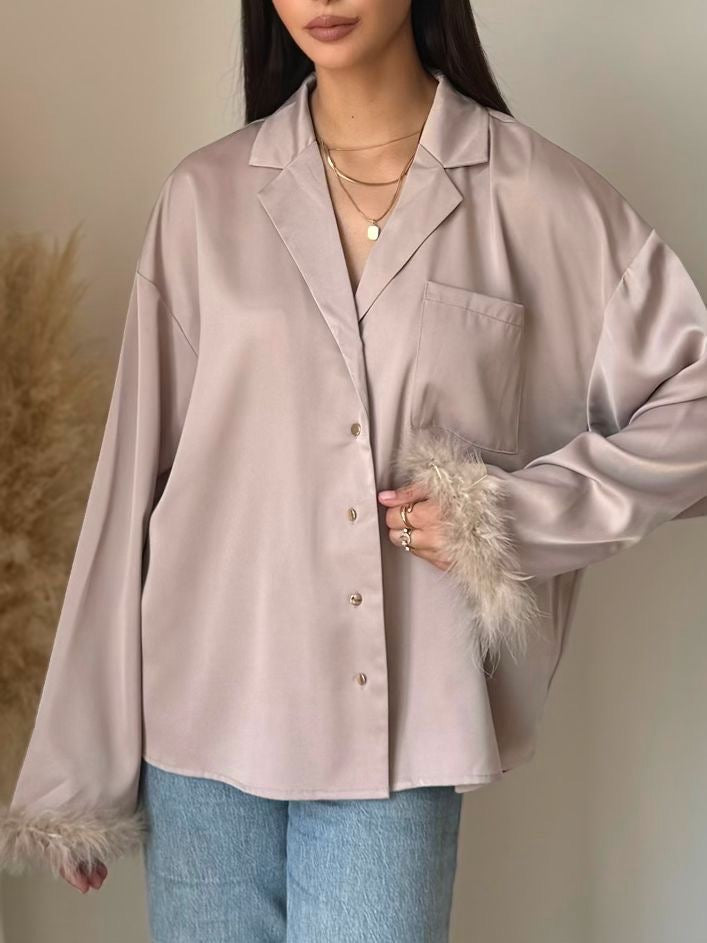 Chemise à plumes beige